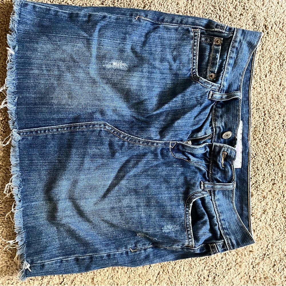 Blue Denim Frayed Hem Skirt